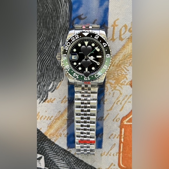 Men’s Luxury GMT Style Automatic Steel Watch Green/Black “Sprite” Colorway 41mm - Picture 1 of 4